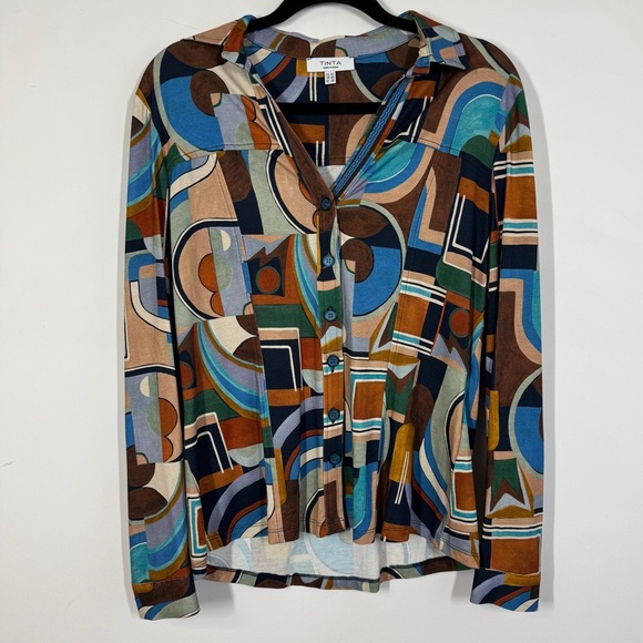 Tinta Multicolor Geometric Print Made in Spain Blouse Women’s Size 40 - Picture 2 of 13
